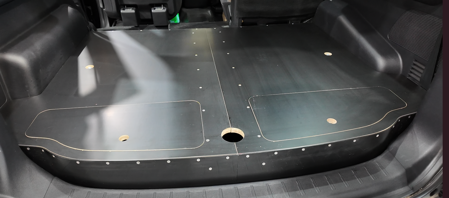 Rear cargo false floor storage system for Mahindra Scorpio